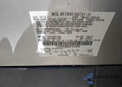 2013 Ford Taurus Limited from USA, damaged, VIN 1FAHP2F80DG103896